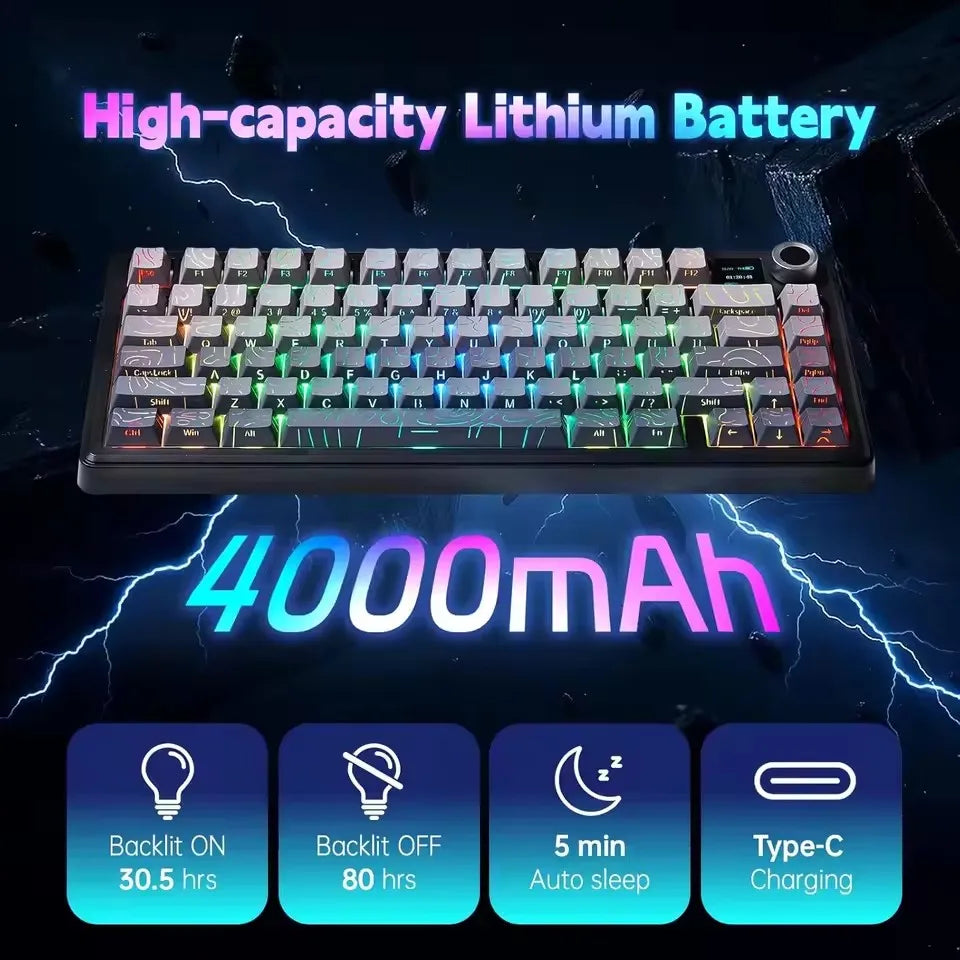 AULA F75 MAX Mechanical Keyboard 75% Wired/Bluetooth/2.4G Hot-Swap RGB E-sports Keyboard with TFT Screen for PC/Mac/Android ﻿