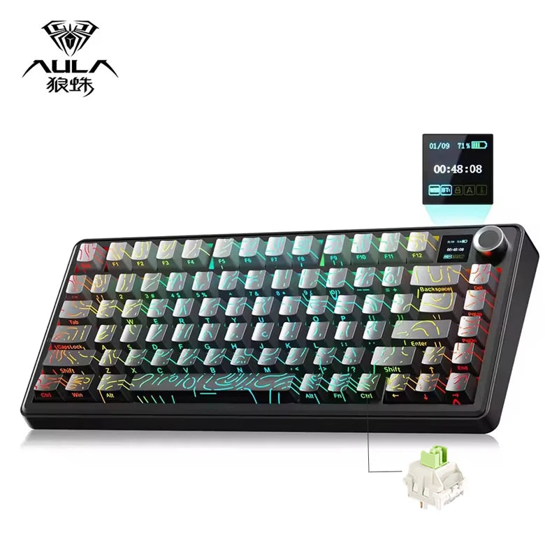 AULA F75 MAX Mechanical Keyboard 75% Wired/Bluetooth/2.4G Hot-Swap RGB E-sports Keyboard with TFT Screen for PC/Mac/Android ﻿