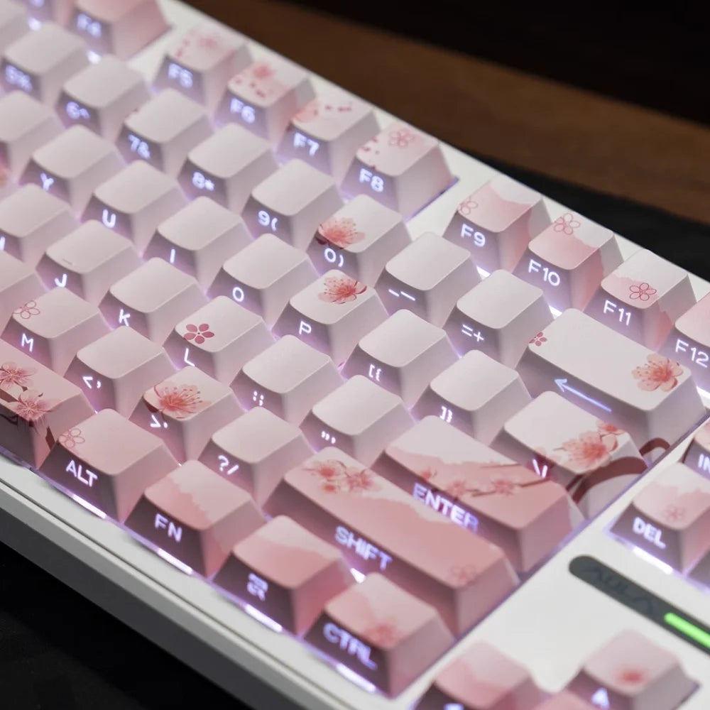 Pink Cherry Blossom Keycap with Side Engraved Translucent PBT 1...