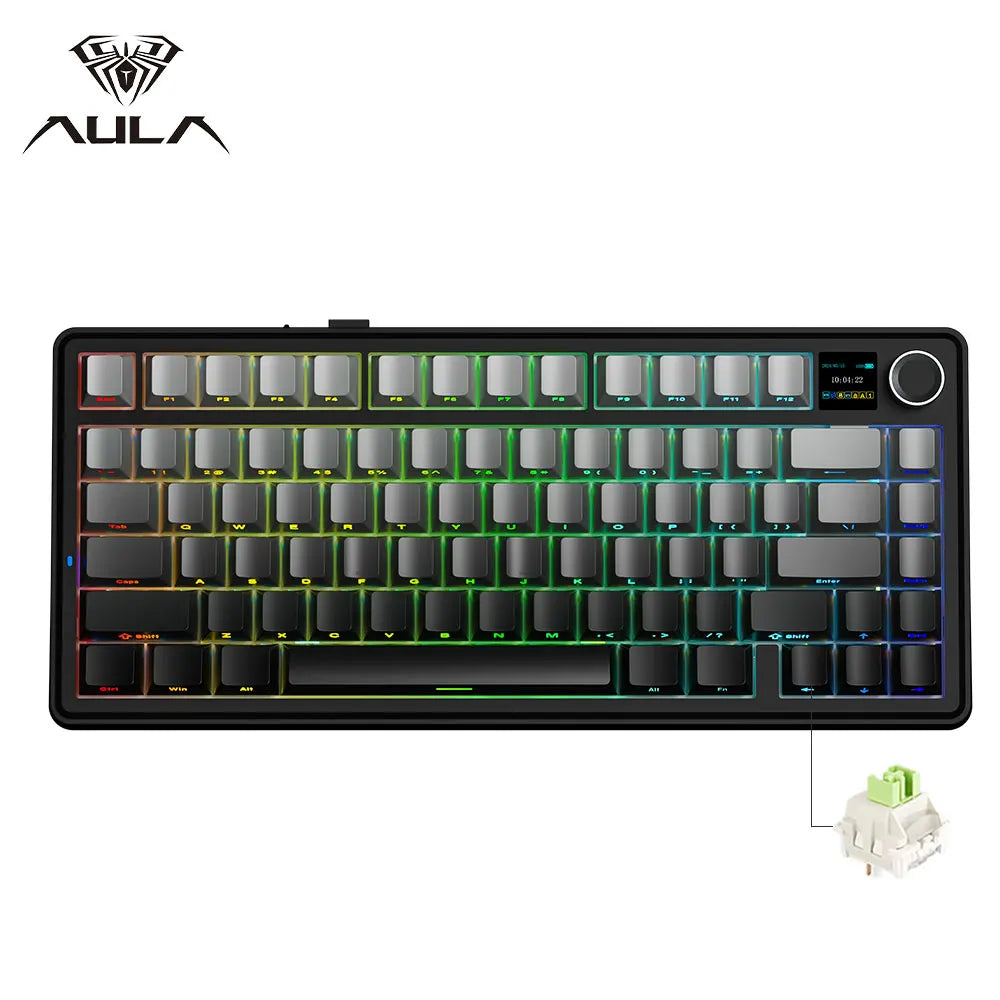 AULA F75 MAX Mechanical Keyboard 75% Wired/Bluetooth/2.4G Hot-Swap RGB E-sports Keyboard with TFT Screen for PC/Mac/Android ﻿