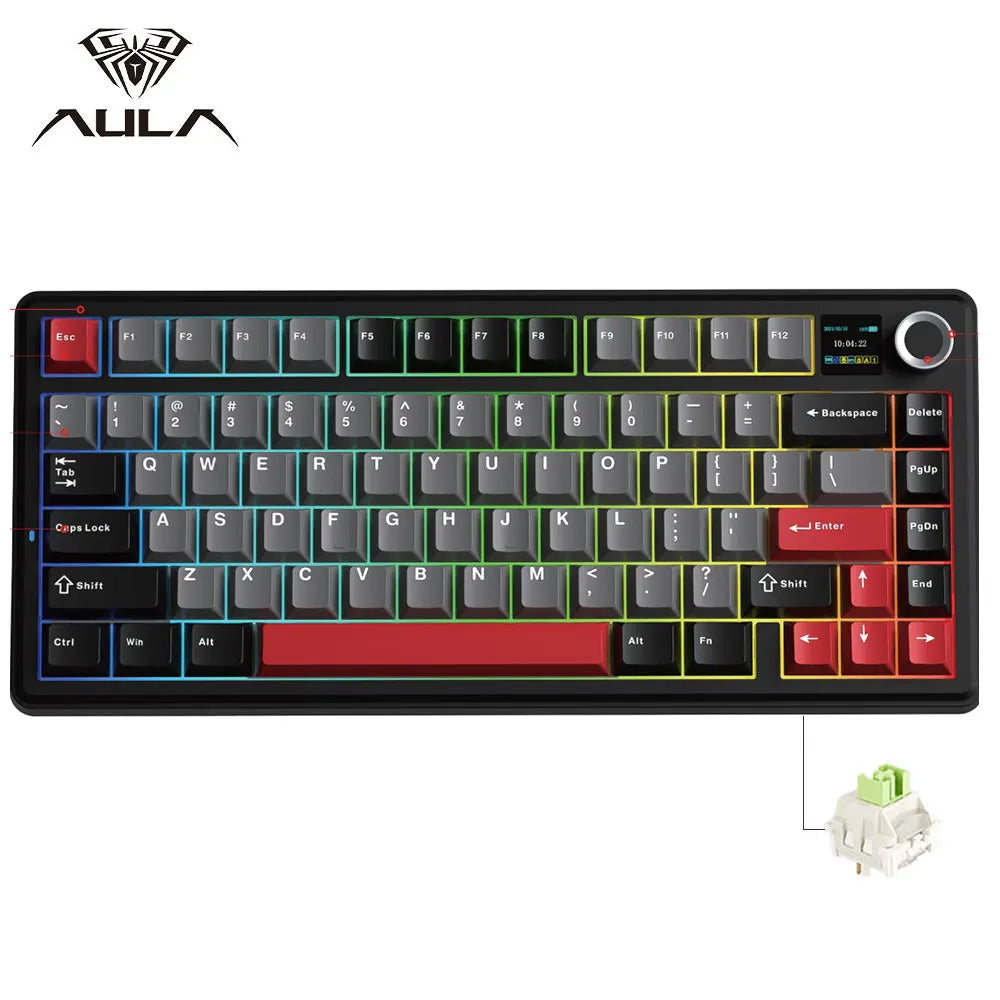 AULA F75 MAX Mechanical Keyboard 75% Wired/Bluetooth/2.4G Hot-Swap RGB E-sports Keyboard with TFT Screen for PC/Mac/Android ﻿