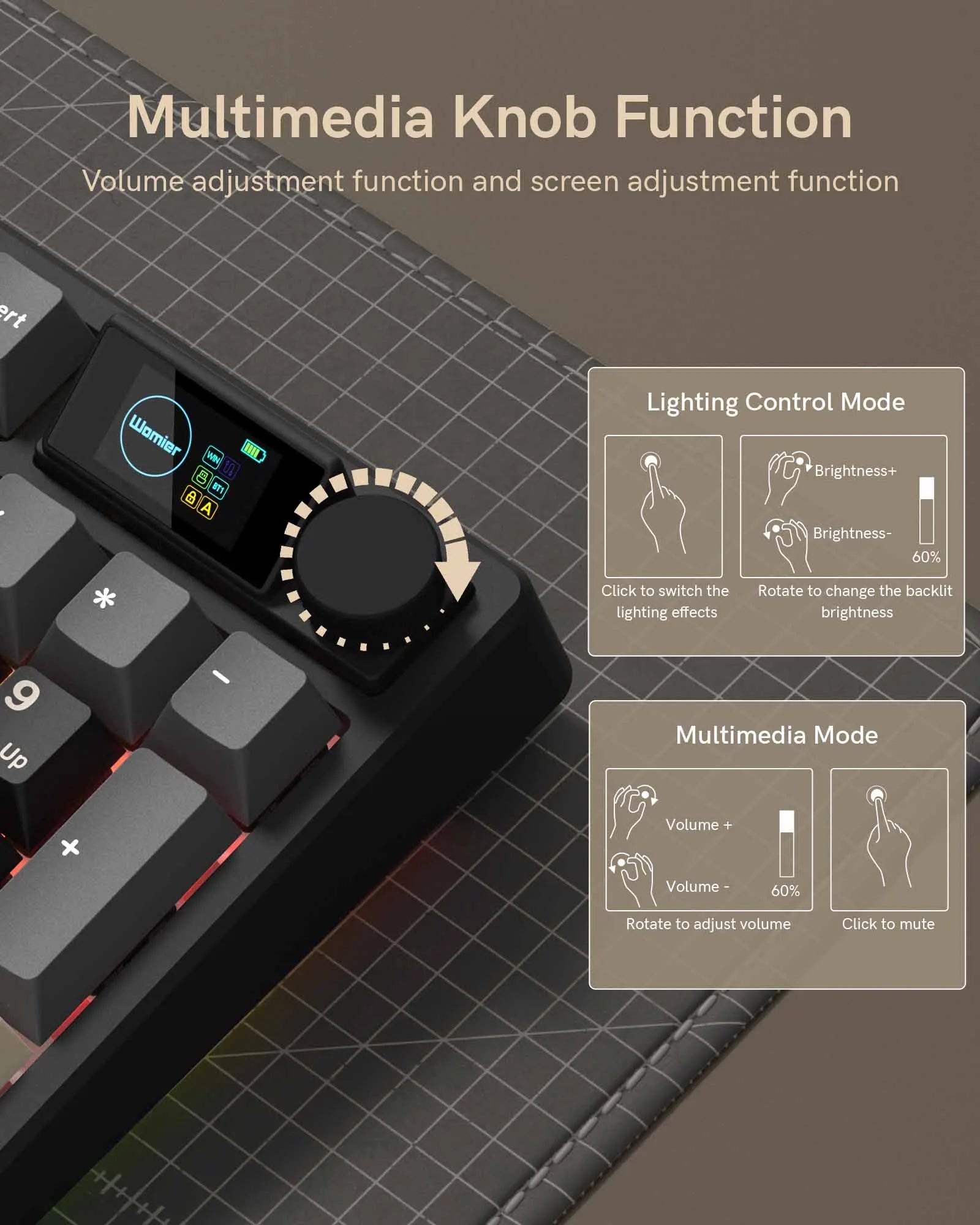 Womier M98 96% Retro 3 Mode Wireless Mechanical Keyboard With Screen Knob Hot Swappable Custom Gaming Creamy Keyboard for PC
