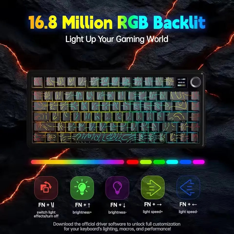 AULA F75 MAX Mechanical Keyboard 75% Wired/Bluetooth/2.4G Hot-Swap RGB E-sports Keyboard with TFT Screen for PC/Mac/Android ﻿